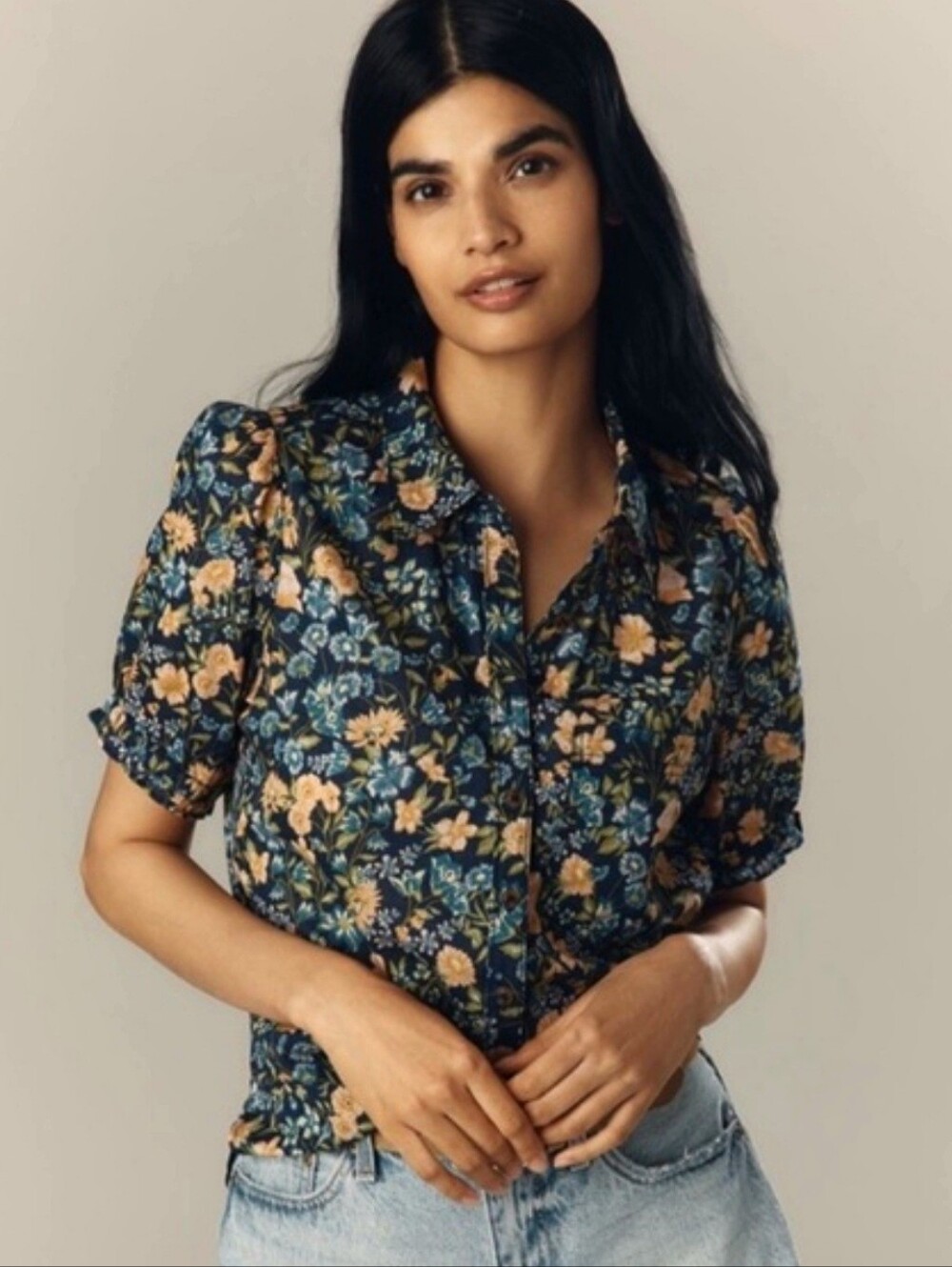 Anthropologie Pilcro Aly Puff Sleeve Floral Blouse